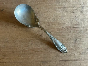 Rogers Nickel Silver Serving Spoon Lily Flower Floral Pattern Design 8-3/4" Vtg - Picture 1 of 24