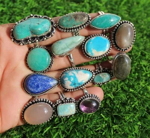 Venta al por mayor lote de joyas hechas a mano surtido de cristal de colección paquete de anillos enchapados en plata - Imagen 1 de 12