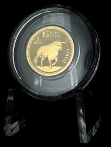 2023 Spain 1/10 oz Gold Reverse Proof Bull Doubloon - Picture 1 of 2