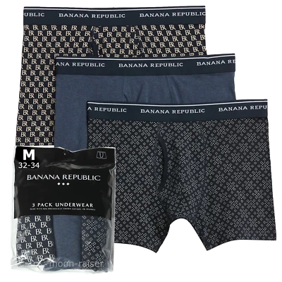 Cueca boxer Banana Republic masculina média 3 pares logotipo diamantes sólidos cueca boxer - Imagem 1 de 3