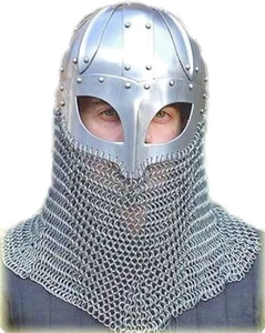 Viking Helmet Battle Armor 18G Steel and Chainmail | Reenactment Display Collect - Picture 1 of 6