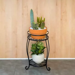 Heavy Duty Metal Planter Holder Plant Flower Pot 2 Tier Round Stand In/Outdoor - Picture 1 of 7