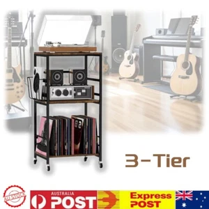 3-Tier Record Player Stand Vinyl CD Storage W/ Wheels for Home Office AU - Picture 1 of 8
