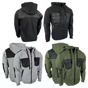 Fleece Hoodie Jacket Mens Full Zip Up 4 Pocket Diamond Stitch Shoulders Slim Fit - Picture 1 of 13