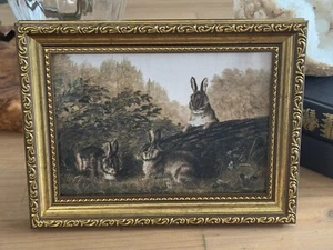 Vintage Inspired Bunny Rabbit Easter Spring Landscape Print Tabletop Decor - Picture 1 of 7