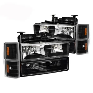 For 94-98 Chevy Silverado Tahoe/Suburban Black Amber Headlights +Turn Signals - Picture 1 of 2