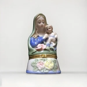 Vintage Porcelain Trinket Box, Mary & Jesus, Religious Trinket Box, 5 1/2" Tall - Picture 1 of 12