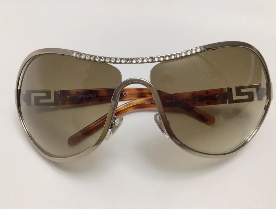 VERSACE Ladies SHIELD Greek Key / Crystals GOLD METAL SUNGLASSES — 第 1/4 张图片