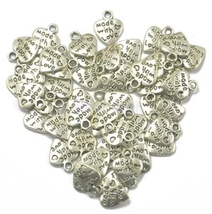 50 pcs "MADE WITH LOVE" Herz Anhänger Kettenträger DIY Bastel Schmuck - Picture 1 of 4