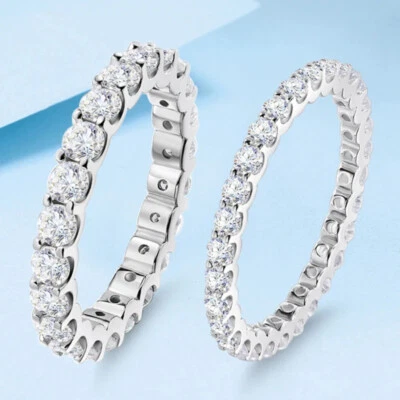 D Color Full Moissanite Engagement Ring Women S925 Silver Wedding Eternity Band - Image 1 of 4
