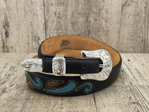 Justin Women's Black Leather Belt Red, Turquoise, Silvertone 30 C20353 Mint - Picture 1 of 9