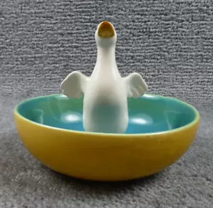 Vintage Grasslands Road Ceramic Goose Duck Bowl Yellow Turqoise 7" - Picture 1 of 5
