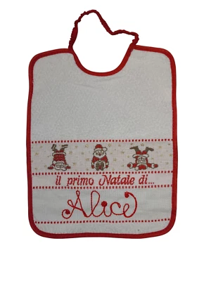 Bavaglio  PRIMO NATALE con nome ricamato artigianale Made in Italy 🇮🇹 NOVITÀ - Immagine 1 di 2