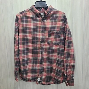 COMO MAN Flannel Woven Button Down Shirt Men's Size Large Red Plaid - Picture 1 of 9