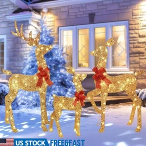 3PC Lighted Reindeer Family Set Outdoor Christmas Decoration LED Lights - Picture 1 of 9