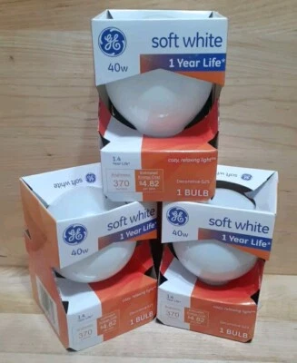 GE Soft White 40 Watt Decorative G25 Medium Base 3 SINGLE Bulbs 370 Lumens 12979 - Image 1 of 4