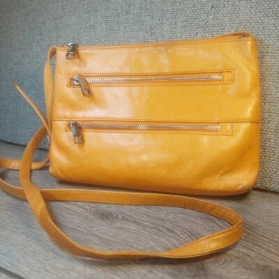 Bolso Bandolera HOBO Origina Triple Cremallera Cuero Natural Bolso de Hombro Tostado Naranja  Foto 1 de 4