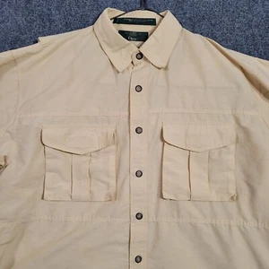 Orvis Shirt Mens XL Yellow Button Up Hiking Fishing Vented Roll Tab Nylon Pocket - Picture 1 of 11