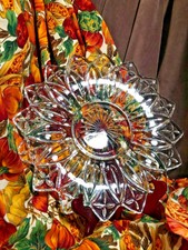 11.5" Federal Pressed Glass Flower Shaped Platter Sandwich Tray Pre-Owned Euc