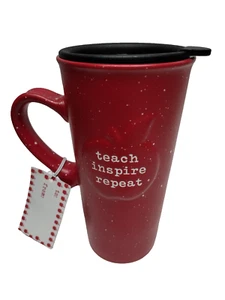 Teach Inspire Repeat Red Speckled Tall Coffee Mug W/Lid ( Teacher Appreciation) - Picture 1 of 3