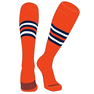 PEAR SOX Listrado OTC Beisebol, Softbol, Meias de Futebol (F) Laranja, Azul Marinho, Branco - Imagem 1 de 3