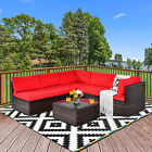 6pcs Rattan Outdoor Sectional Sofa Set Patio Furniture Set W/ Red Cushions
