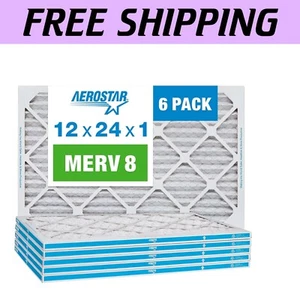 Pleated HVAC Air Filters MERV 8 - 12x24x1 Pack of 6 for Improved Efficiency - Picture 1 of 8