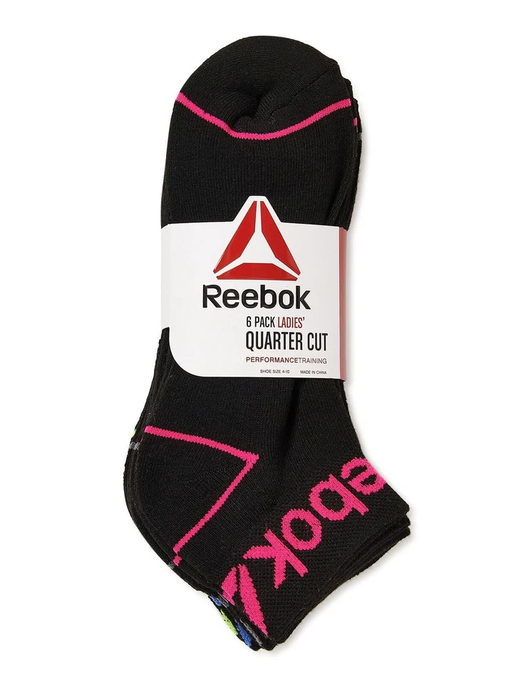 Calcetines de entrenamiento de rendimiento Reebok negros corte cuarto 6 pares zapatos para mujer talla 4-10 Foto 1 de 3
