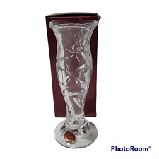 Gorham Etched Flower Bud Vase Fine Crystal Clear 8 in Czech Republic