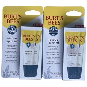 2 Packs - Burt's Bees Rescue Lip Relief 2-Pack, (4 TUBES TOTAL) Free Shipping! - Picture 1 of 7