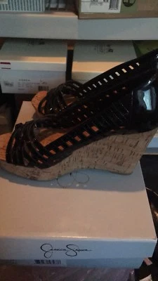 Jessica Simpson Black Patent Wedges (Size 9.5) - Imagem 1 de 4