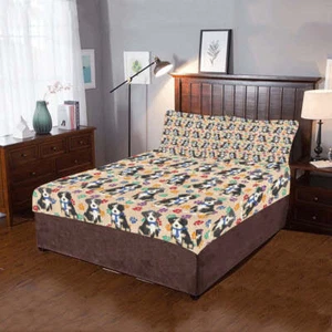 Rainbow Paw Print Greater Swiss Mountain Dogs Blue 3-piece Bedding Set - Picture 1 of 4
