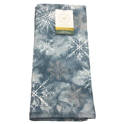 THE FARMHOUSE BY RACHEL ASHWELL x2 Rachel Ashwell Snowflake Terry Kitchen Towels Blue Silver Christmas Holiday