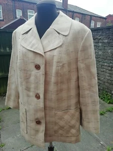 Vtg Original 60s Beige Brown Heavyweight Linen Lined Mod Jacket 14... Superb... - Picture 1 of 9