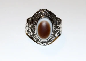 Bague homme argent ancienne agate rubanée Taille 64- Bague ethnique US size 11 - Imagen 1 de 4