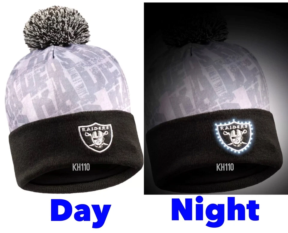 2017 Oakland Raiders Logo LED Light up Hat Winter Beanie Stocking Knit Cap