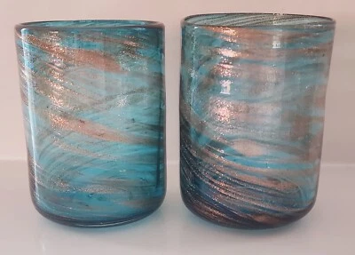 Artland Shimmer Double Old-Fashion Highball Glasses Hand Blown Set Of 2 - Image 1 of 4