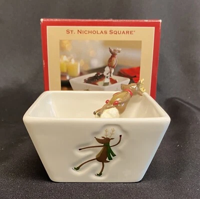St. Nicholas Square REINDEER GAMES Dip Mix Bowl & Spreader NIB - Image 1 of 4