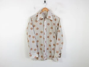 BRUTUS Shirt Beige Brown Vintage 70s Seventies Dagger Collar Print 16" - Marks - Picture 1 of 12