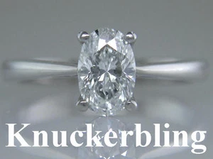 Anello solitario diamante certificato 1ct H VS2 VG ovale oro bianco 18ct fidanzamento - Foto 1 di 1