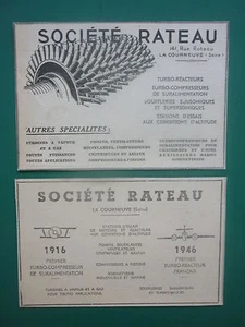 1948-52 2 PUBS SOCIETE RATEAU LA COURNEUVE TURBO REACTEURS TURBO COMPRESSEURS AD - Picture 1 of 1