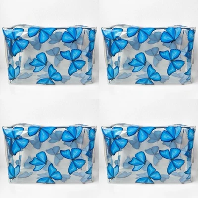 4件Ulta化妆包透明蓝色蝴蝶旅行塑料盒8x3x5英寸新品 — 第 1/3 张图片