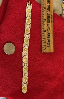 Pulsera Tenis Citrino Plata 925 Firmada, Ancha, Multi-Quilate, Ajuste 7 1/4" Foto 1 de 4