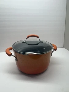 Olla de 6 cuartos de galón anodizada dura Rachel Ray asas naranjas tapa de vidrio utensilios de cocina 6 cuartos - Imagen 1 de 3