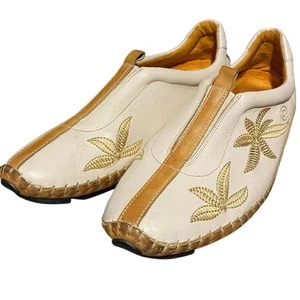 PIKOLINOS Shoes Size 41 Cream Beige with Tan Leather Accents Gold Embroidery  - Picture 1 of 11