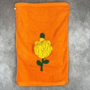 Vtg 60s 70s Flower Power Hand Towel Orange 3D Yellow Crochet Flower Hippie Boho - Picture 1 of 4