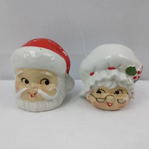 Vintage Santa Claus Mrs Claus Faces Christmas Salt and Pepper Shakers Ceramic  - Picture 1 of 16