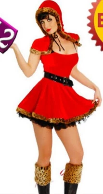 Vestido de veludo sexy com capuz vermelho 3 peças fantasia tamanho único  - Imagem 1 de 2