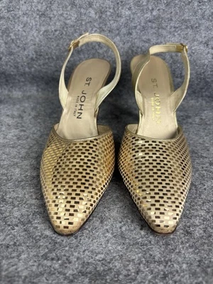 Zapatos St John para mujer talla 6,5 dorados tacones con cordones hechos en Italia tejidos metálicos Foto 1 de 4