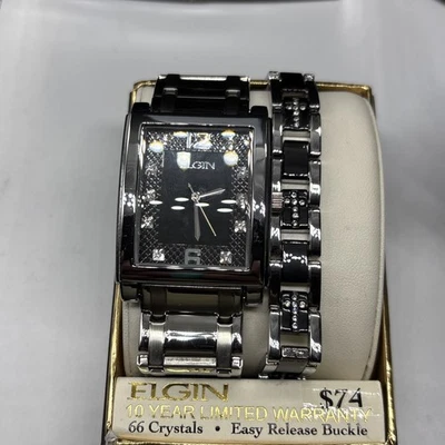 Elgin Hombre Acento Cristal Dos Tonos Reloj con Pulsera Cruz Juego FG9060ST Foto 1 de 4